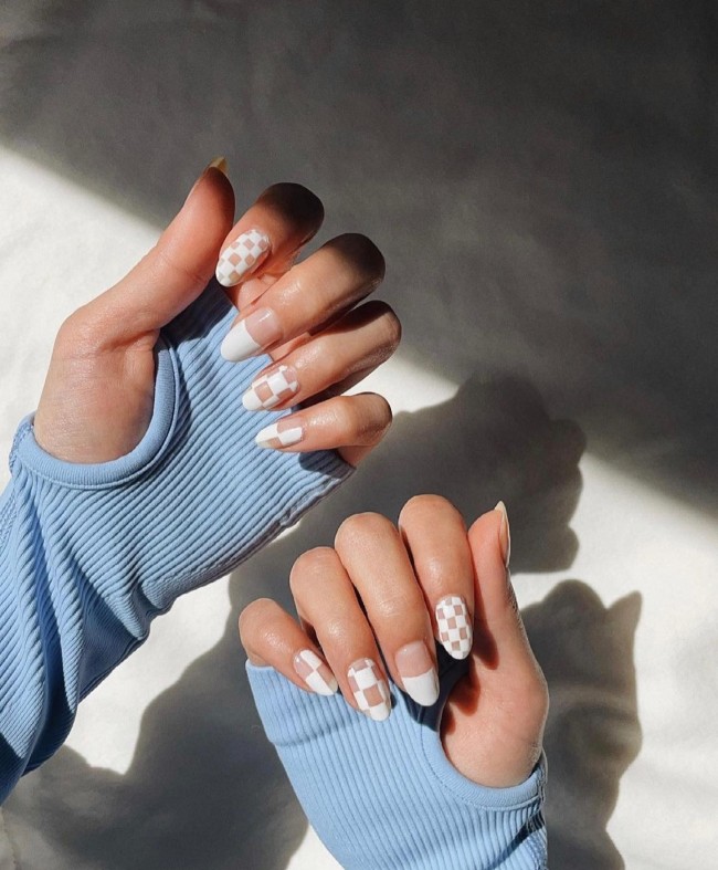 75 The Coolest Checkered Nail Art Designs  — White Checkered Nails