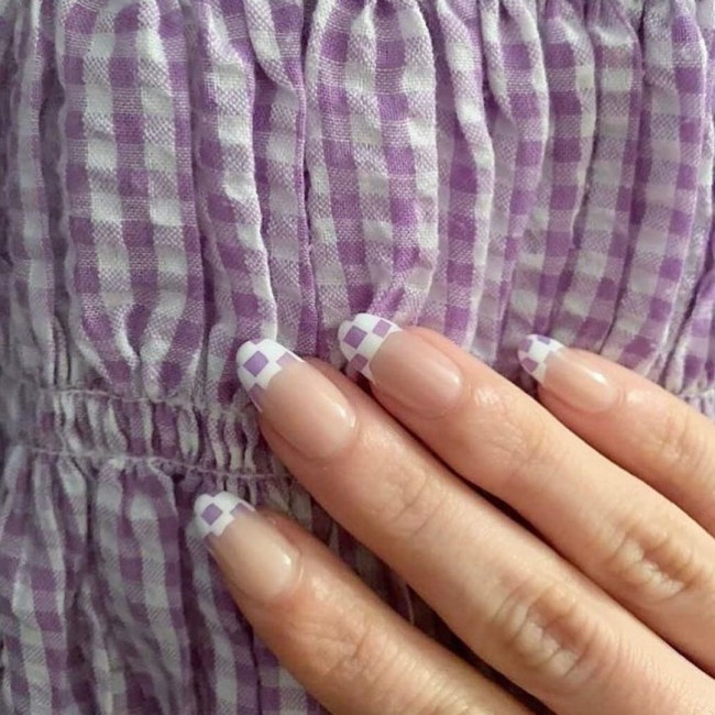 75 The Coolest Checkered Nail Art Designs  — Lavender Checker Board Tips