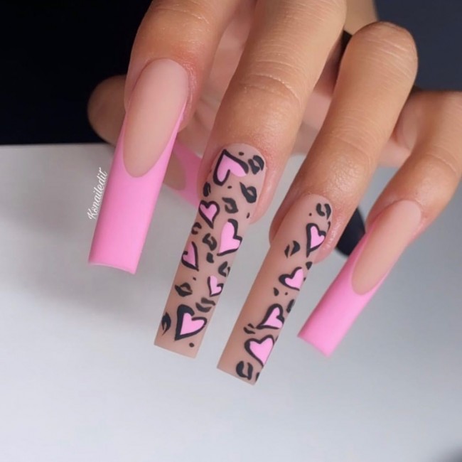 72 Cutest Valentine’s Day Manicure Ideas — Leopard Tips Acrylic Nails