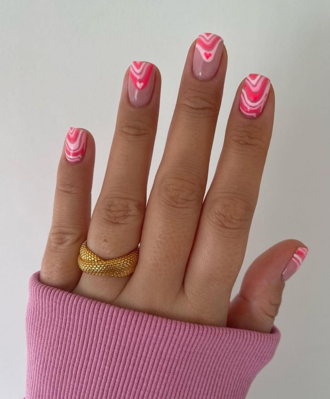 59 The Most Prettiest Valentine Nail Ideas — Love Hearts + Swirl Layers