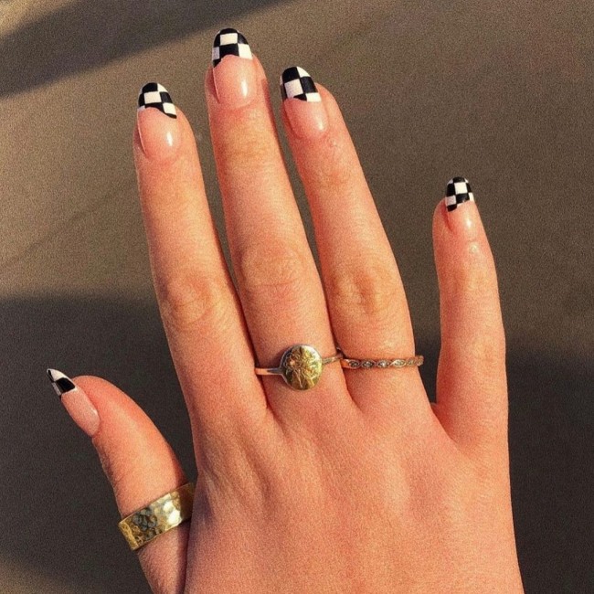 75 The Coolest Checkered Nail Art Designs  — Checkered Tip Nails