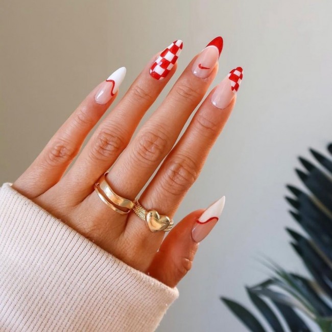 75 The Coolest Checkered Nail Art Designs  — Red Checkered Nails