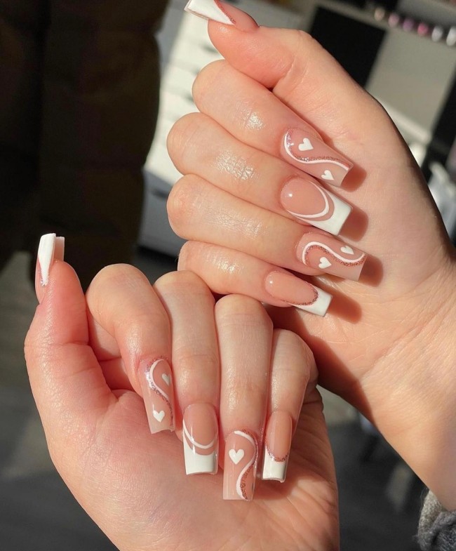 72 Cutest Valentine’s Day Manicure Ideas — Acrylic French Valentine’s Day Nail Art