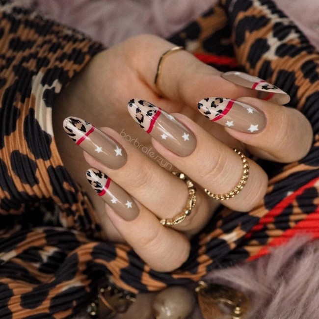 65 Stylish Ways To Wear Nude Nails — Nude & Leopard Print Nail Design