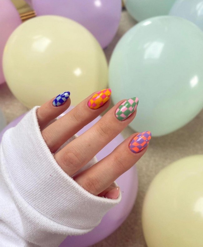 75 The Coolest Checkered Nail Art Designs  — Colorful Checkered Nails