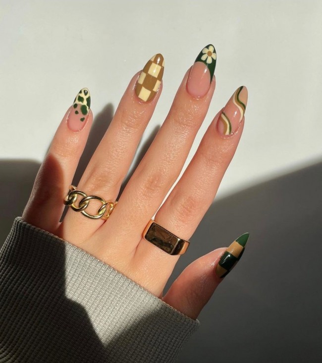 75 The Coolest Checkered Nail Art Designs  — Mixed Design Nails