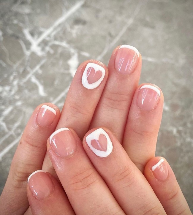 72 Cutest Valentine’s Day Manicure Ideas — Classic French Short Nail Art