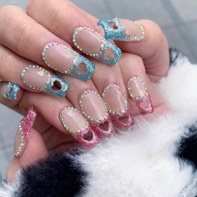 72 Cutest Valentine’s Day Manicure Ideas — Cut Out Glitter Heart Nail Art