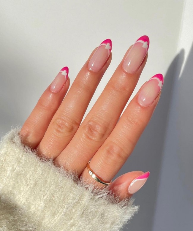 72 Cutest Valentine’s Day Manicure Ideas — Pink Tips White Hearts