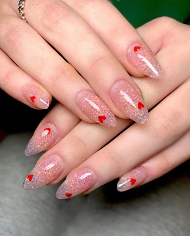 72 Cutest Valentine’s Day Manicure Ideas — Subtle Nails with Red Hearts