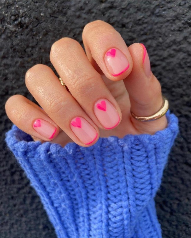 72 Cutest Valentine’s Day Manicure Ideas — Pink French Tip Valentine’s Day Nail Art