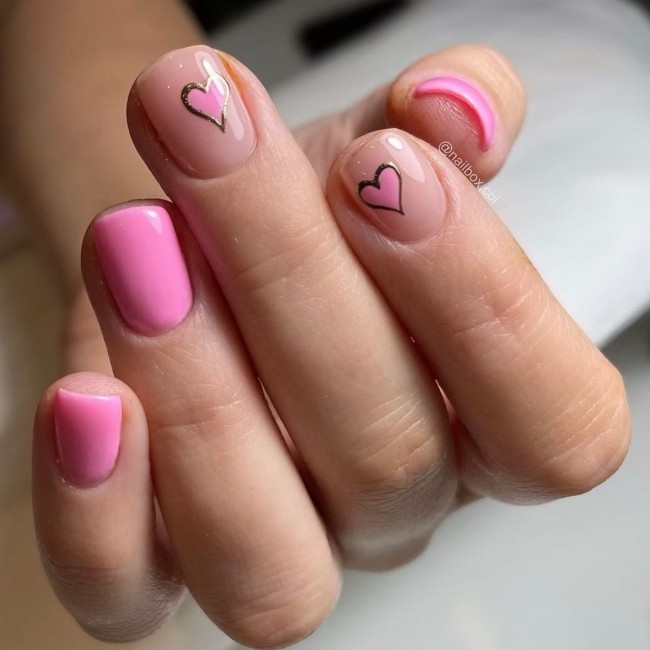 72 Cutest Valentine’s Day Manicure Ideas — Pink Nails with Pink Hearts