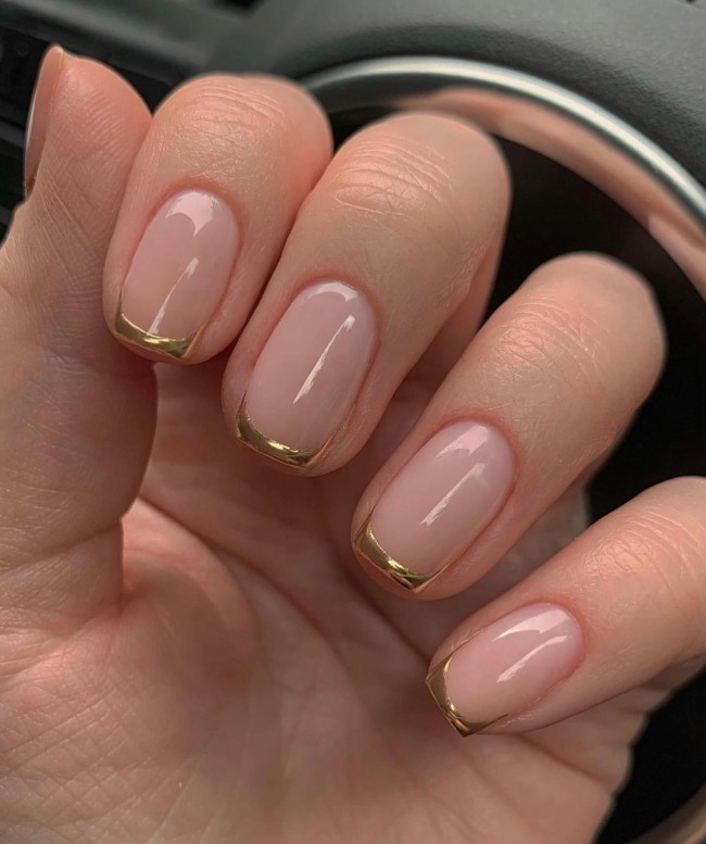 Nude Acrylic Nail Art Designs — Gold French Tip Nude Nails