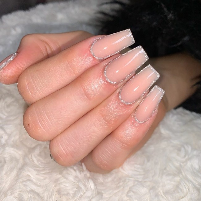 Nude Acrylic Nail Art Designs — Glitter Outline Nails