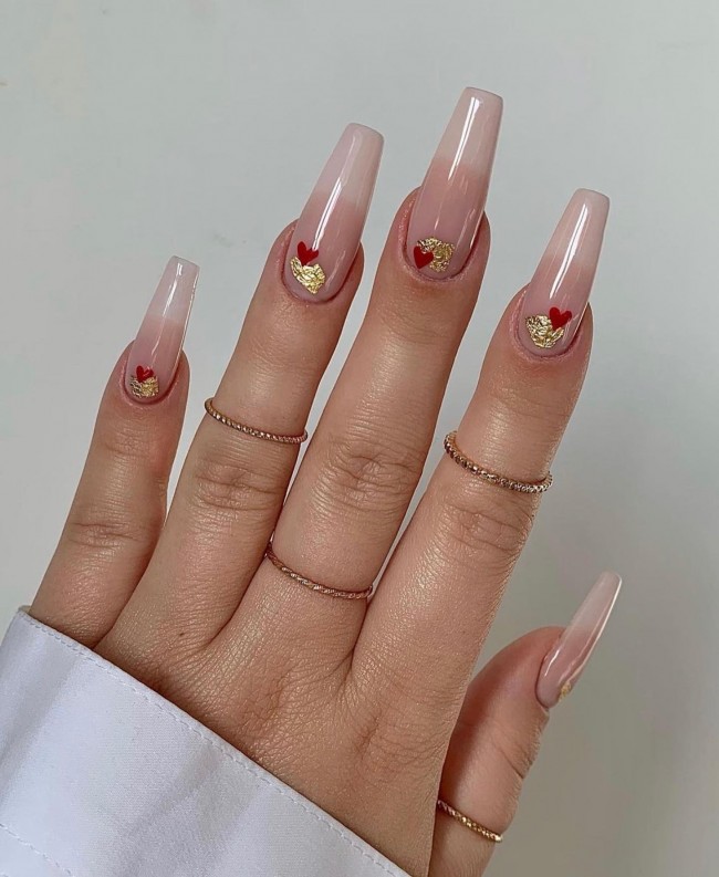 72 Cutest Valentine’s Day Manicure Ideas — Acrylic Nail Art with Red Hearts