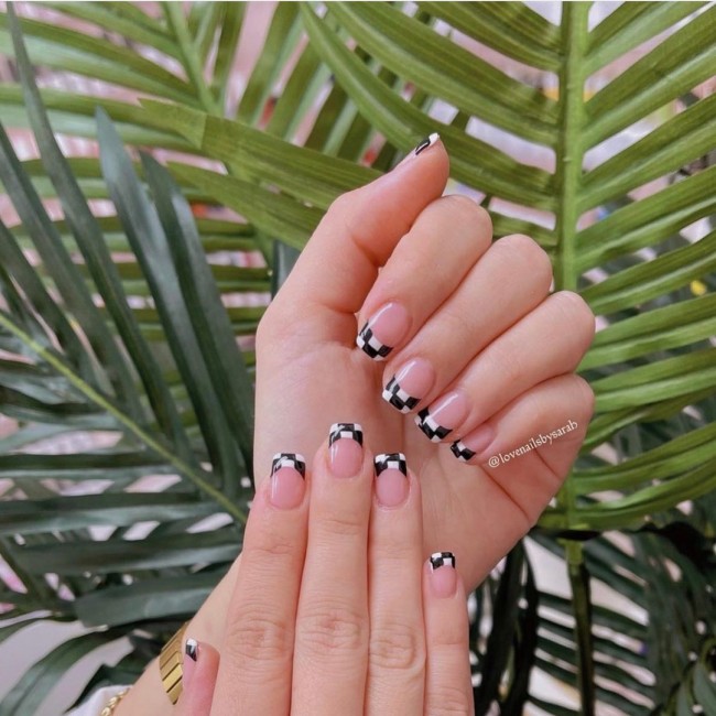 75 The Coolest Checkered Nail Art Designs  — French Tip Checkered Nails