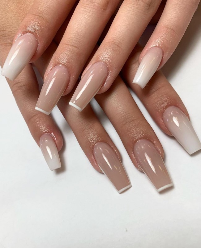 Nude Acrylic Nail Art Designs — Nude with White Tips