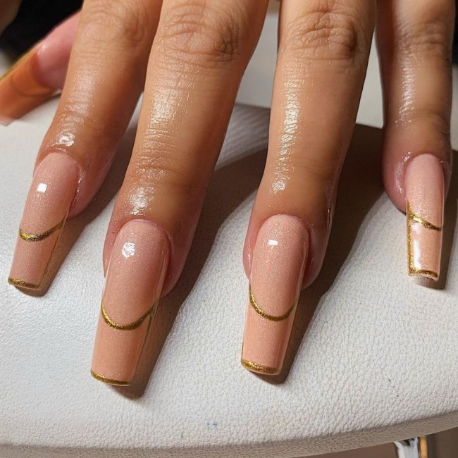 Nude Acrylic Nail Art Designs — Glitter French Outline