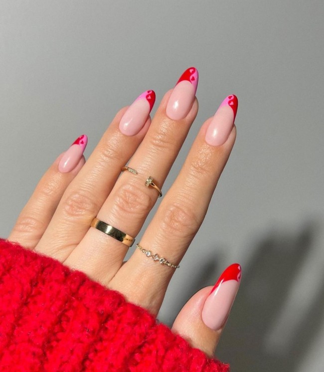 72 Cutest Valentine’s Day Manicure Ideas — Pink and Red Tip Nails