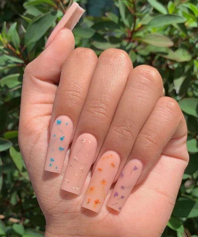 Nude Acrylic Nail Art Designs — Flower Nude Nails