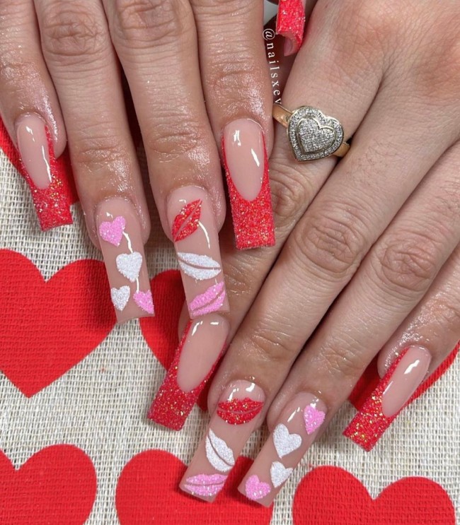 72 Cutest Valentine’s Day Manicure Ideas — Red Tip Valentine’s Day Nail Art