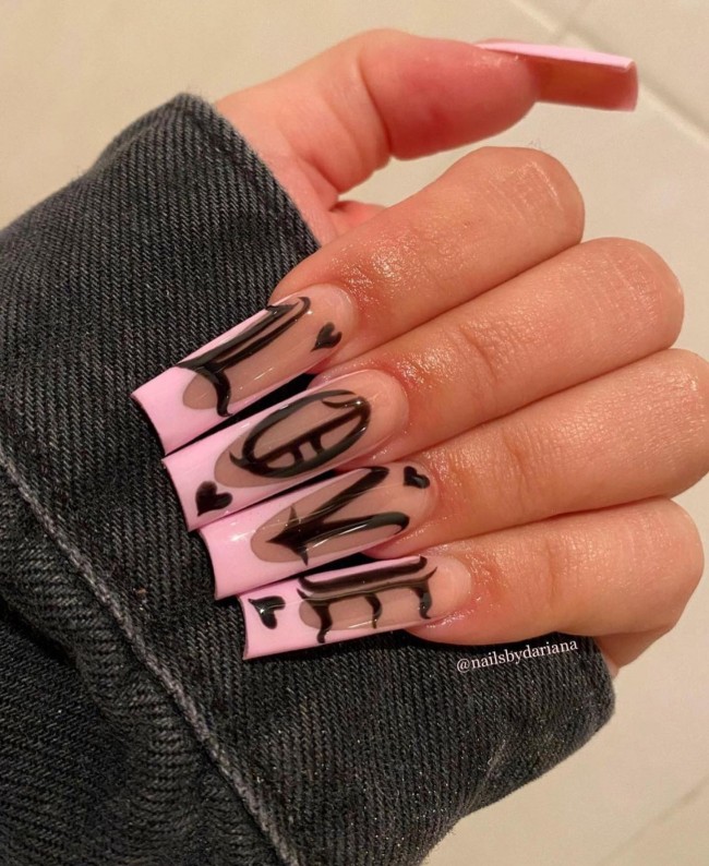 72 Cutest Valentine’s Day Manicure Ideas — Love Written Pink French Tips