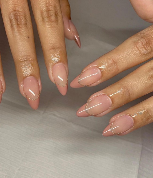 Nude Acrylic Nail Art Designs — Jelly Nude Nails with Glitter