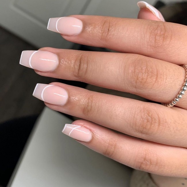 Nude Acrylic Nail Art Designs — Nude French Outline