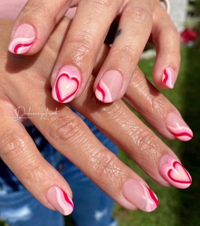 72 Cutest Valentine’s Day Manicure Ideas — Pink Aesthetic Heart Nails