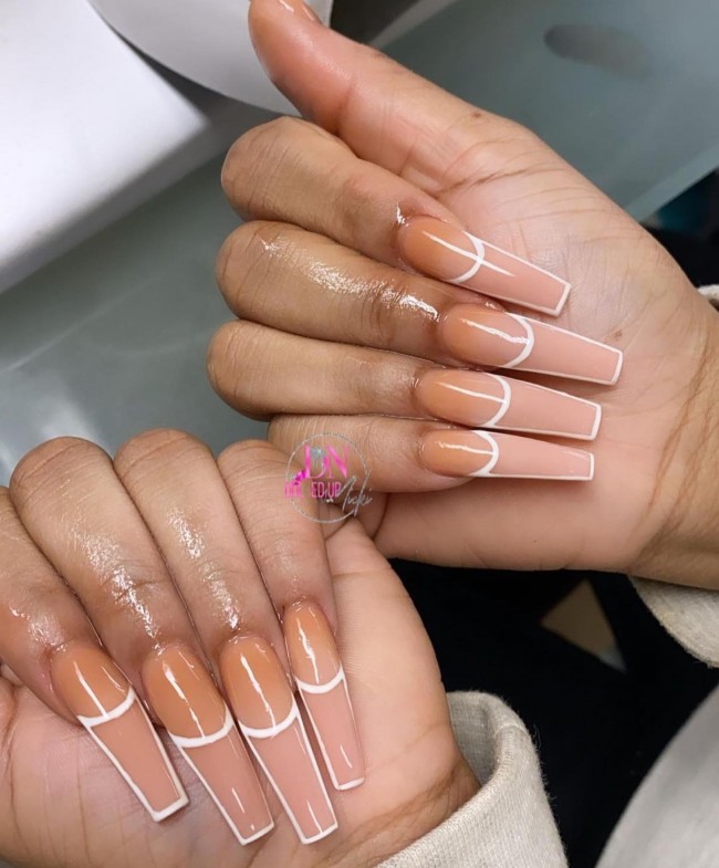 Nude Acrylic Nail Art Designs — French Outline Nude Nails