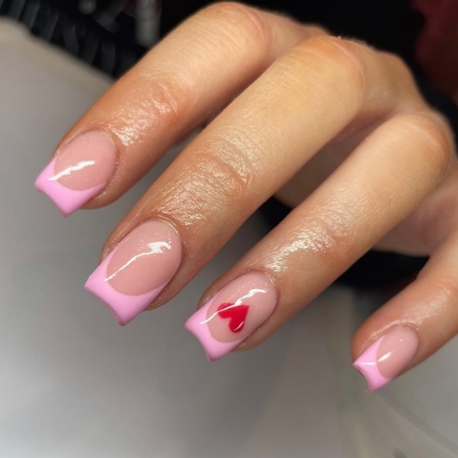 59 Cutest Love Heart Nail Art Designs — Pink French Red Heart Nails