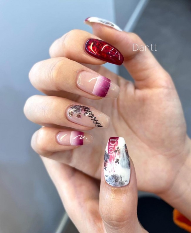 50+ Best Dior Inspired Nail Art Ideas — Red Dior Print Nails