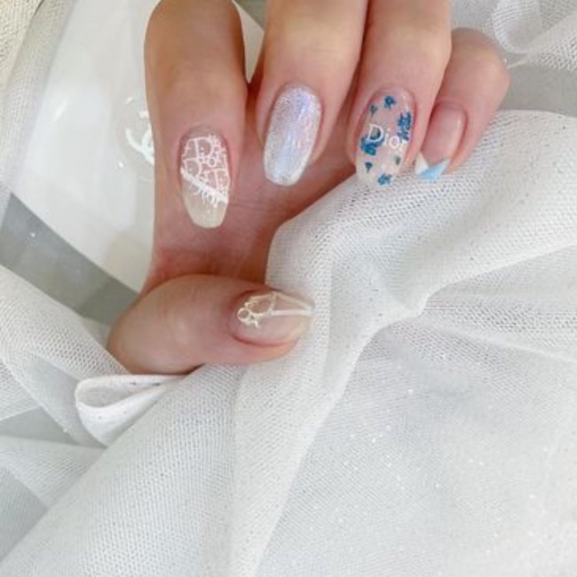 50+ Best Dior Inspired Nail Art Ideas — Dior Print Blue and White