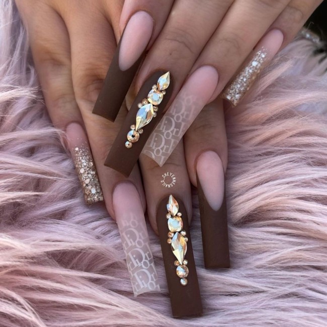 50+ Best Dior Inspired Nail Art Ideas — Nude + Brown Dior Long Nails