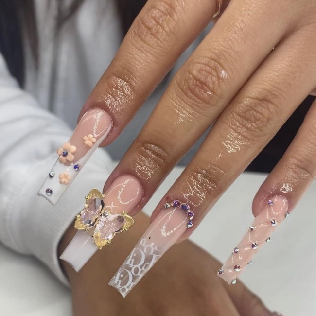 70+ Designer Brand Nail Art Ideas — Nude Ombre Dior Nails