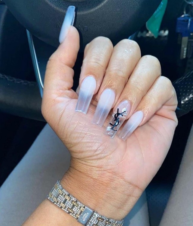 70+ Designer Brand Nail Art Ideas — Translucent YSL Nails