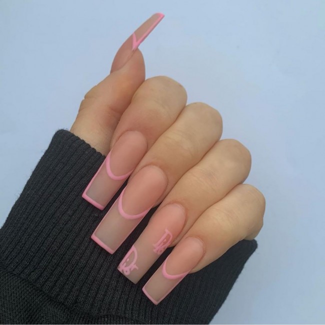 50+ Best Dior Inspired Nail Art Ideas — Pink Outline Dior French Manicure