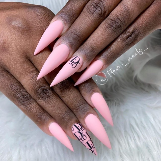 50+ Best Dior Inspired Nail Art Ideas —Pink Stiletto Dior Nails