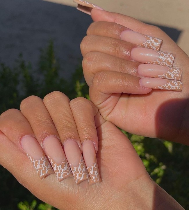 70+ Designer Brand Nail Art Ideas — Louis Vuitton Pink French