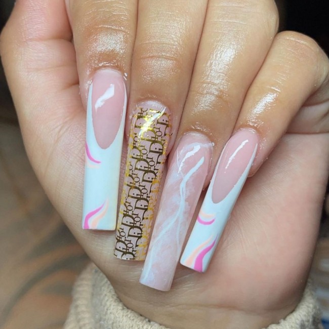 70+ Designer Brand Nail Art Ideas — Pink Louis Vuitton Nails