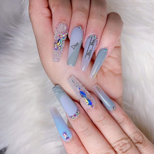 50+ Best Dior Inspired Nail Art Ideas — Blue Grey Dior Nails