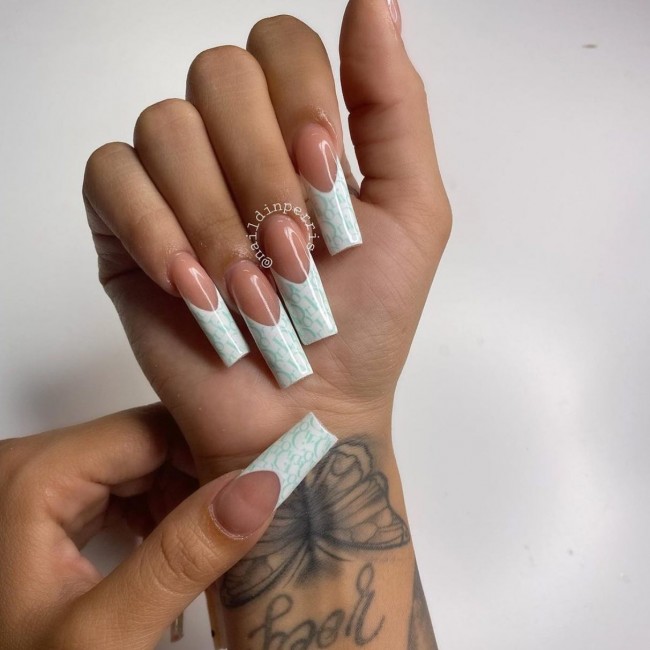 50+ Best Dior Inspired Nail Art Ideas — French White + Green Dior