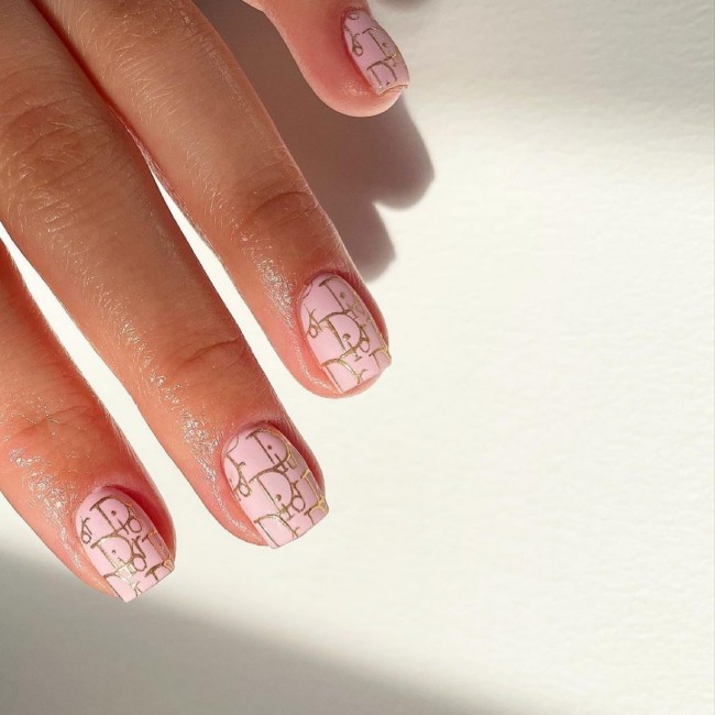 70+ Designer Brand Nail Art Ideas — Pink Louis Vuitton Nails