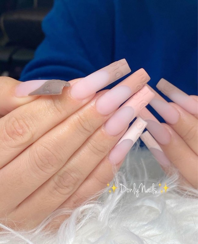 50+ Best Dior Inspired Nail Art Ideas — Gradient Nude Dior Print Tips