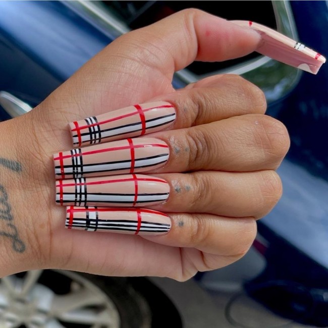 70+ Designer Brand Nail Art Ideas — Burberry Inspired Nails