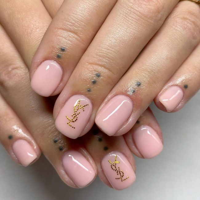 70+ Designer Brand Nail Art Ideas — Simple Nude Pink YSL Nails