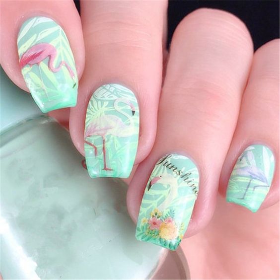 summer nail designs 2022, flamingo nails, flamingo nail art designs, tropical nail designs, summer nail art, pink flamingo nail polish, summer nail trends