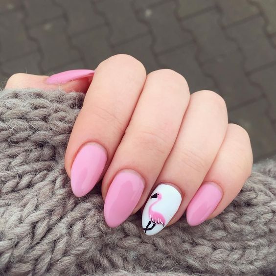 50+ Flamingo Nail Art Designs — Pink Flamingo White Nail + Pink Nails