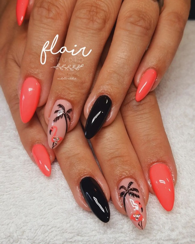 50+ Flamingo Nail Art Designs — Black & Orange, Palm Tree, Flamingo Nails