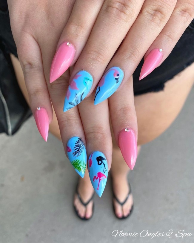 50+ Flamingo Nail Art Designs — Pink and Turquoise Summer Nails